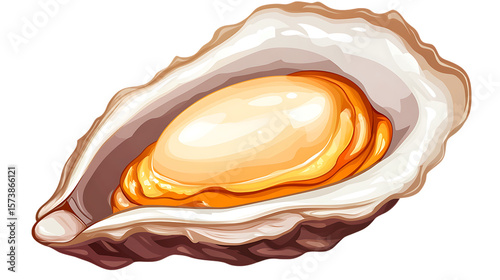 Delicious fresh oyster opened with a natural white shell and isolated on white background