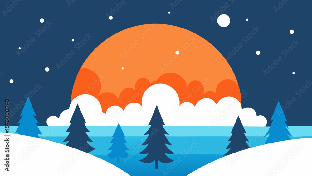 Naklejka premium christmas night landscape