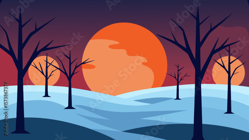 winter landscape with moon