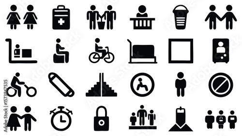 Diverse pictograms for various situations and activities people medical