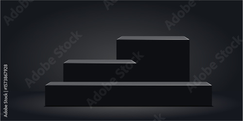 Black elegant cube block podium stage pedestal and platform vector. Ideal for product displays, awards, presentations, or minimalist design needing a sophisticated base.