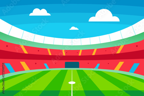 Vibrant Stadium Illustration A Colorful Design of a Soccer Field and Stands
