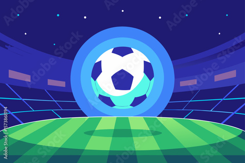 Night Football Stadium Glowing Soccer Ball Center Stage