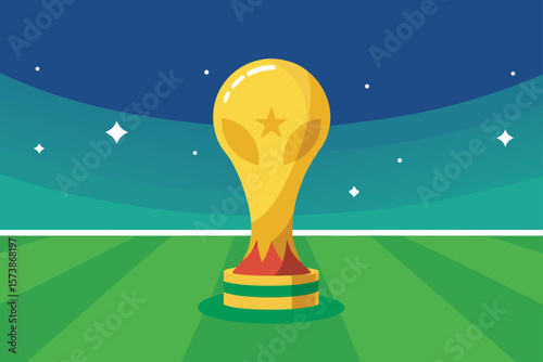 Triumphant Victory Golden Trophy on the Soccer Field