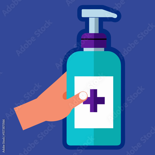 Sanitizing Hands With Bottle Vector