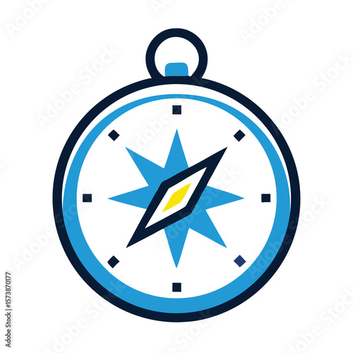 A blue compass is isolated on white background for travel navigation