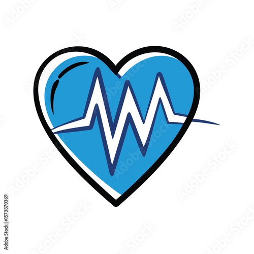 A blue heart with a heartbeat wave isolated on white background