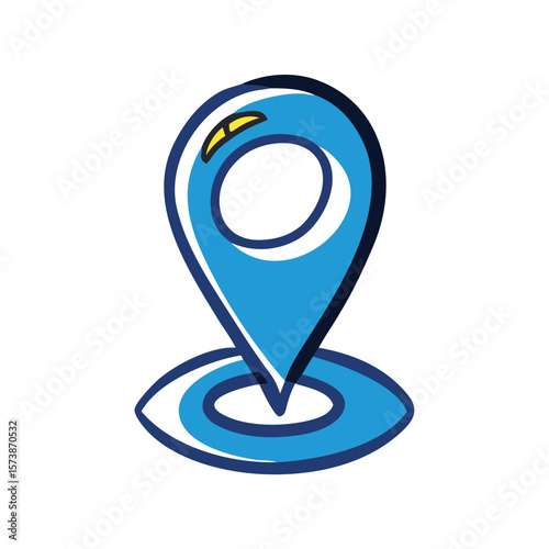 A blue location pin marks a destination on a map isolated on white background