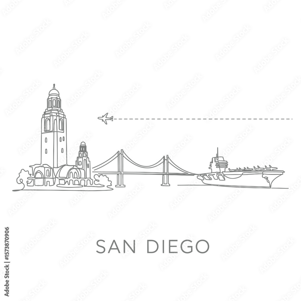 Fototapeta premium San Diego Skyline Vector Illustration Minimal.