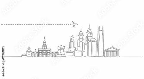 Philadelphia Skyline Single Line with PA, and USA.