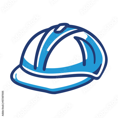 A blue and white construction helmet is shown isolated on white background