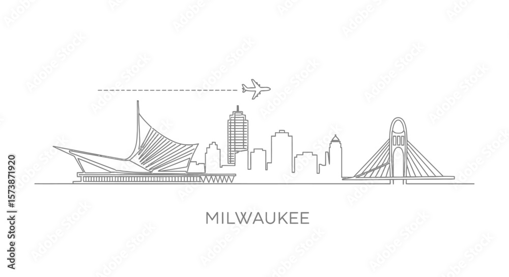Obraz premium Milwaukee Skyline Minimalist Vector Outline.