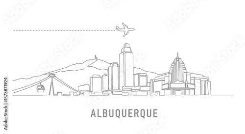 Albuquerque Skyline Line Art with Travel Icon.