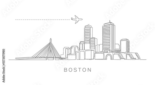 Boston Skyline Line Art Travel Destination Minimal.