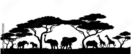 Silhouette African Safari Animal Landscape Scene