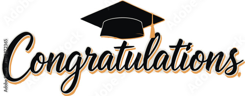 Vector art of congratulations text with graduation cap isolated on transparent background