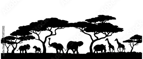 Silhouette African Safari Animal Landscape Scene