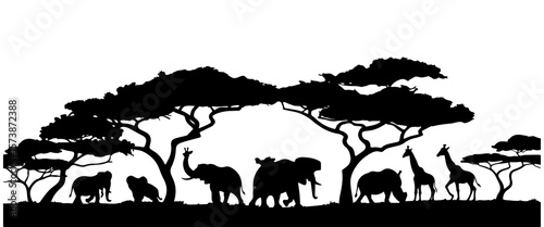 Silhouette African Safari Animal Landscape Scene
