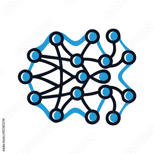 A complex network of interconnected nodes isolated on white background