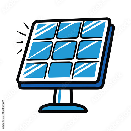 A blue solar panel converts sunlight into energy, isolated on white background