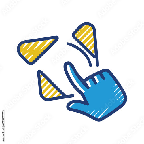 Hand swiping with triangles isolated on white background