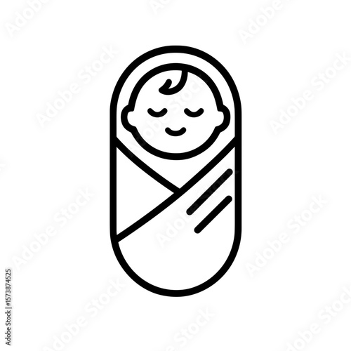 Swaddled baby icon in outline style — newborn wrapped in blanket