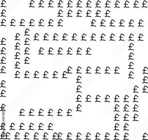 Maze pattern made from repeating pound sterling symbols (£), forming a playful optical illusion or concept for finance, currency, or economic strategy visuals.