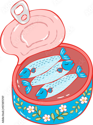 Fisherman Aesthetic Sardines Clipart . Cute Hand Drawn Seafood Illustrations. Summer Coastal Kitchen Cliparts