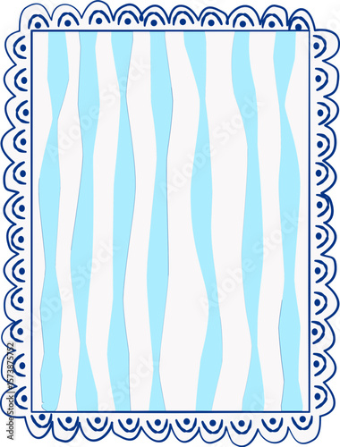 Vector illustration of blue square frame with decorative motifs and abstract golden elements.