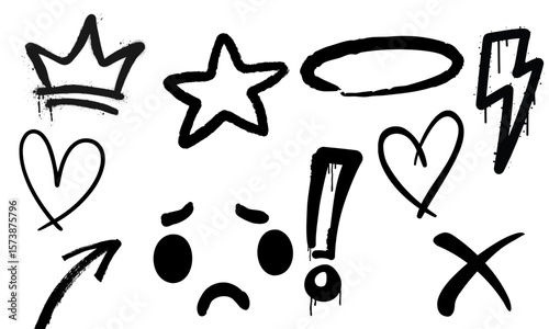 Set of graffiti spray paint icons. Grunge and dirty decoration design elements for banner, flyer, cards, poster, collages and ads vector .