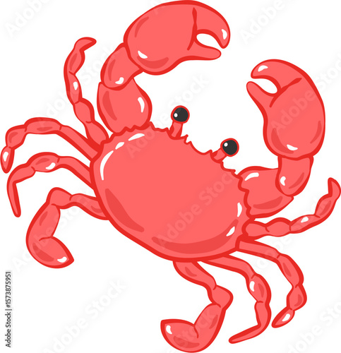 Red crab isolated on white background, a cartoon seafood illustration with claws and shell, perfect for marine and nature themes