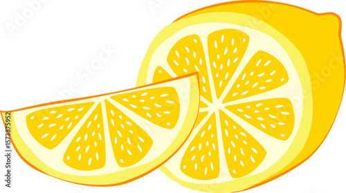 Vector illustration of a fresh, juicy lemon fruit with slices, perfect for citrus food and drink designs
