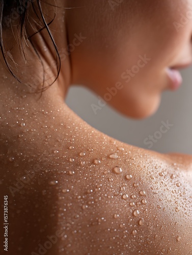 Wallpaper Mural water drops on upper back skin, no face, soft natural light, hydration glow, suitable for skincare wellness Torontodigital.ca