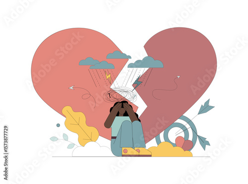 Unrequited love. A break up. A woman and a broken heart. Depression. Stress.eps