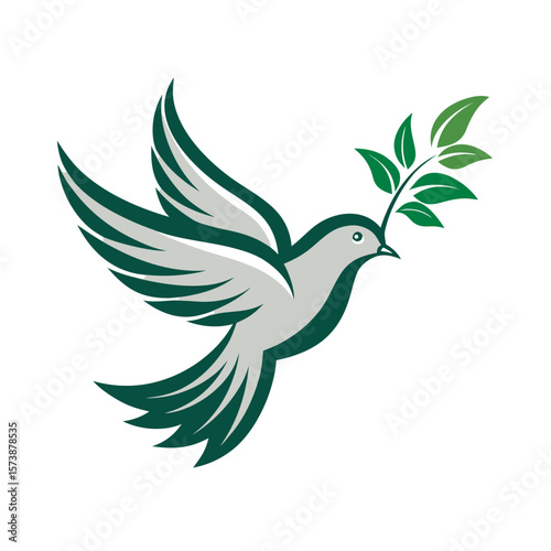 Stylized dove with a green branch in its beak symbolizing peace and hope