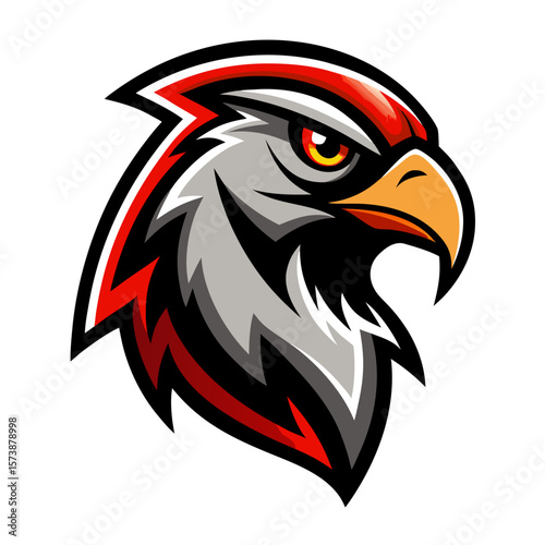 Aggressive hawk head mascot logo with red and black accents
