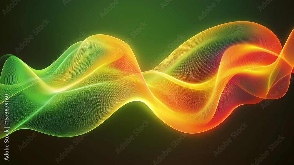 Fototapeta premium Abstract glossy waves background pattern. Yellow green waves texture background wallpaper. Digital artistic artwork raster bitmap illustration. Graphic design art. AI artwork.