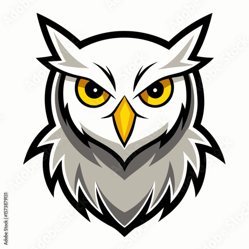 Fierce white owl mascot with bright yellow eyes and sharp beak