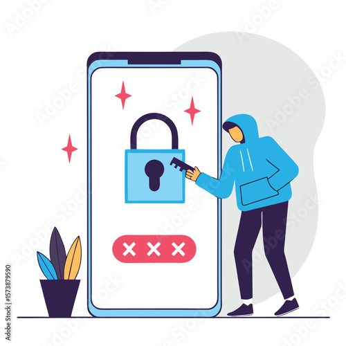 Hacker trying to unlock a smartphone with a key security concept