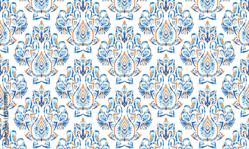 Hand draw Ikat floral paisley embroidery.Ikat ethnic oriental pattern traditional.great for background ,curtain, carpet, wallpaper, clothing, wrapping,batik,clothing or decorations.