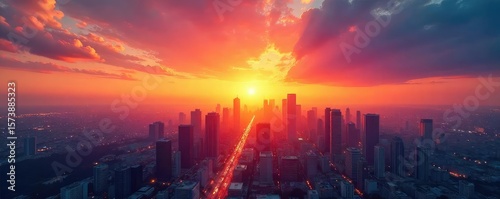 Vibrant Sunrise Cityscape New Career Dawn, Ambitious and Energetic Landscape