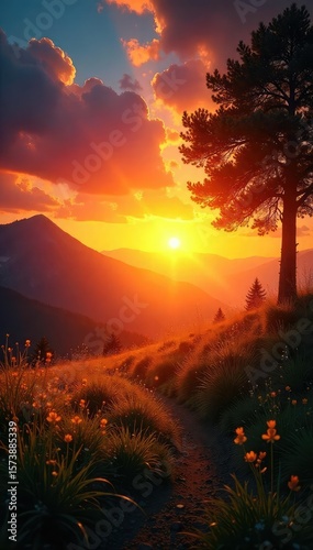 Golden Sunrise Peaceful Sunday Morning Landscape Photo, Inspiring New Beginnings and Hope
