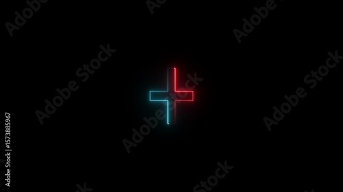 Neon Letter Text Business plus Icon Animation on Black Background video. Neon Glowing Symbol on Black Background. 4k Looped Animation. 