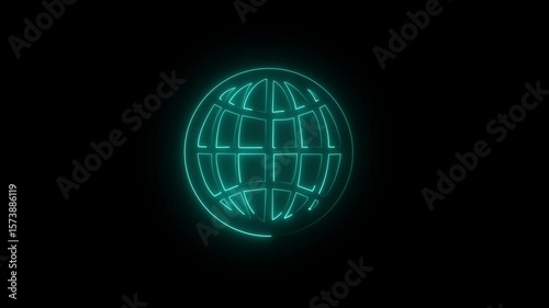  Abstract Neon Globe planet earth icon. Animated neon globe symbol . World web icon, www earth globe Animated stelight linear icon. Rotating around globe. Seamless loop 4k motion graphics animation