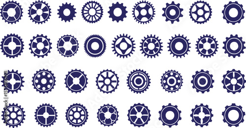 Set of gear wheels in various shapes on white background