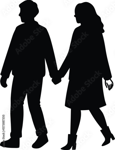 Silhouette of a couple man and woman walking vector illustration