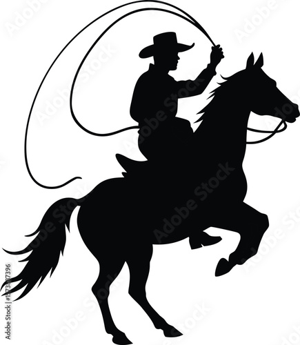 Horse rider silhouette with a galloping horse vector illustration