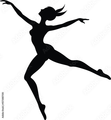 Ballet dancer silhouette of a woman jumping in an elegant pose