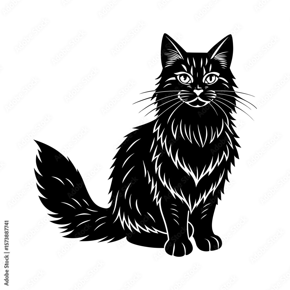 Fototapeta premium Maine Coon Cat Clipart Vector Illustration