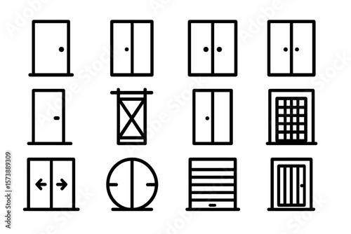 Set of minimalist black door icons on subtle gradient background